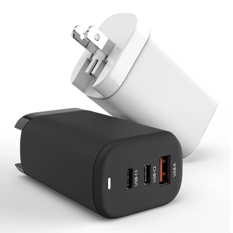 65W GaN 3-Port Fast Charger (USB-C ×2 + USB-A) with UK Plug