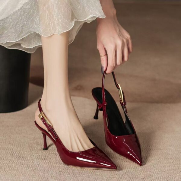 Patent Leather Pointed-Toe Slingback Heels