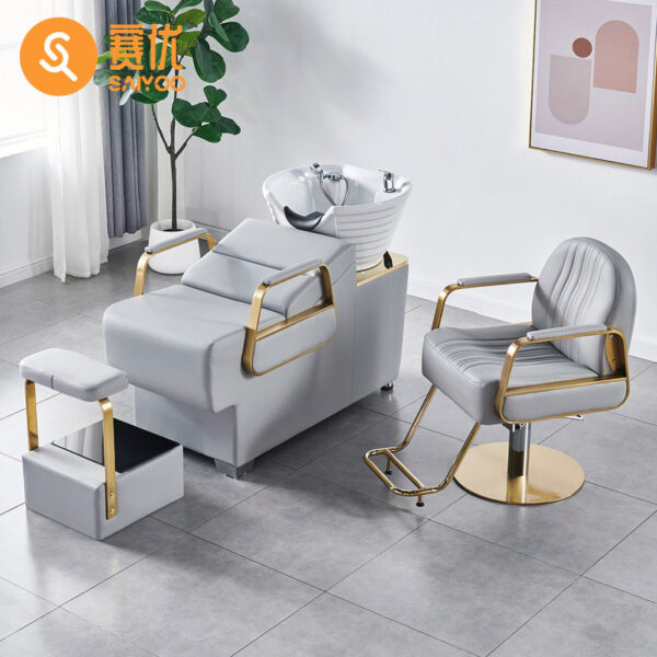 Salon Backwash Shampoo Bed with Ceramic Basin & Footrest