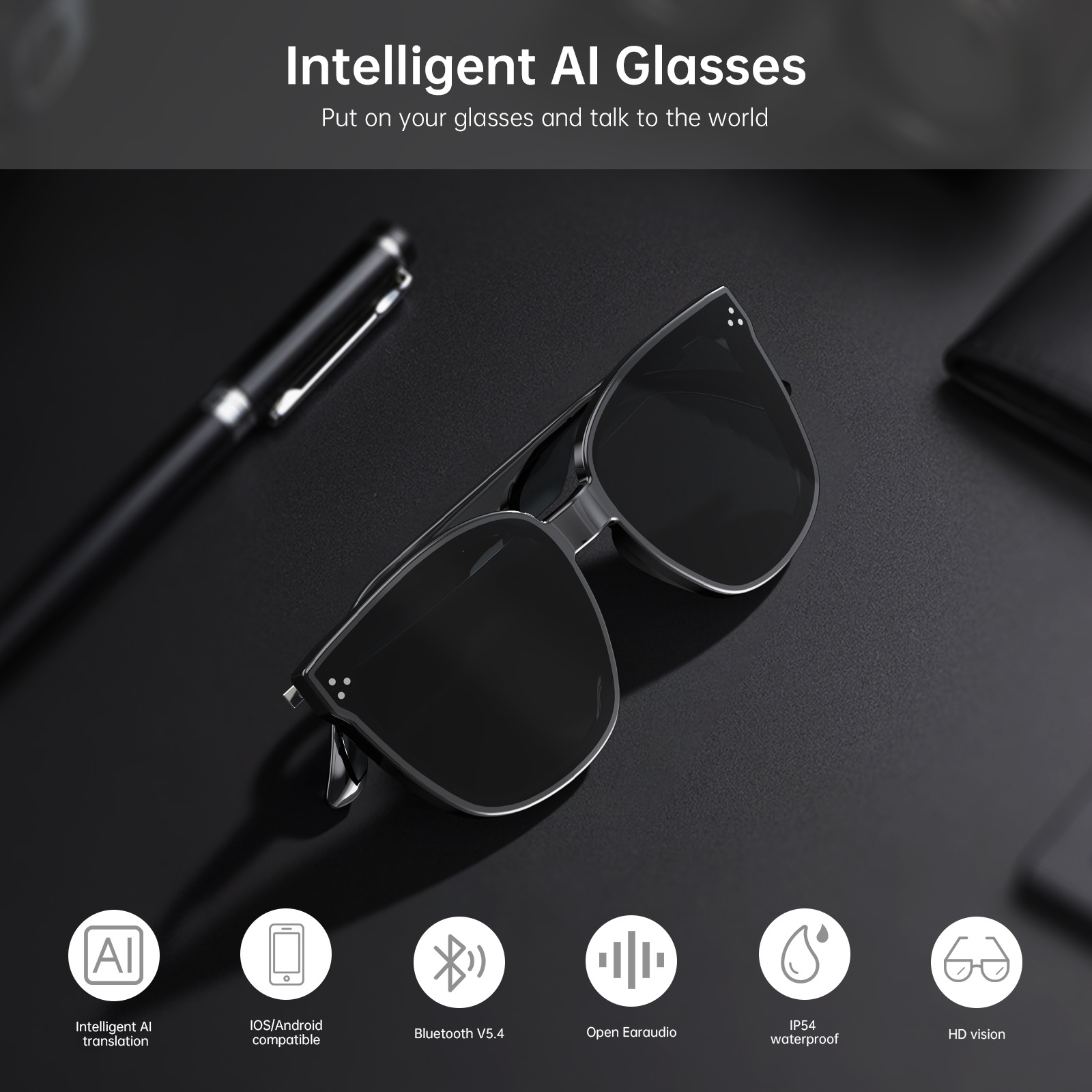 Bluetooth Audio Sunglasses – Open-Ear Music, Calls & App Translation
